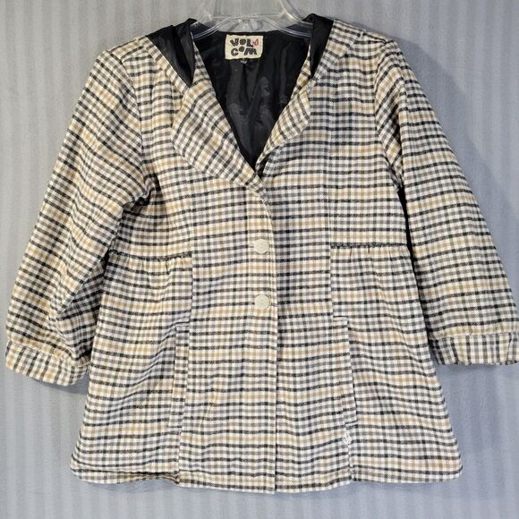 Volcom Womens Hoodie Jacket Large Brown Peplum Houndstooth 3/4 Sleeve Buttoned - Picture 1 of 12
